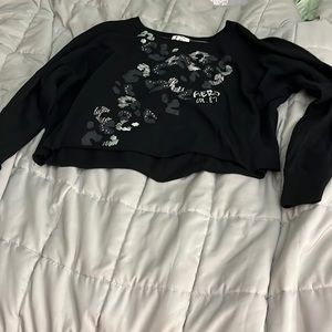 Aeropostale Black Oversized Cropped Crew Neck Sweatshirt Size Large